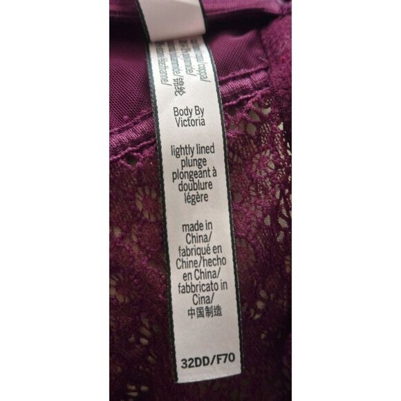 Victoria's Secret Body By Victoria Lightly Lined Plunge wine Lace wireless 32DD - Picture 7 of 7